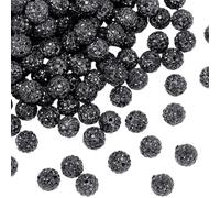 SUNNYCLUE 1 Box 120Pcs Black Rhinestone Beads 10mm Round Disco Bead Bulk Polymer Clay Glass Charm Glitter Crystal Diamond Small Ball Pen Bead for Jewellery Making DIY Necklace Bracelets Earring Craft