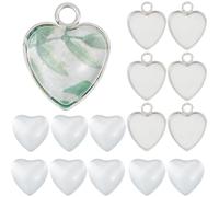SUNNYCLUE 1 Box 120Pcs Blank Bezel Trays Blank Photo Charm Stainless Steel Bezel Blanks Memorial Photo Pendant Heart Pendant Tray Blanks Bezel Cabochon Settings for Bouquet Wedding Graduation Decor