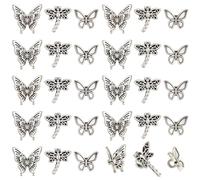 SUNNYCLUE 1 Box 120Pcs Butterfly Beads Silver Insect Shaped Beads Tibetan Alloy Summer Dragonfly Insects Butterflies Charms Loose Spacers for Jewellery Making Bracelets Earrings Necklaces Diy Crafting