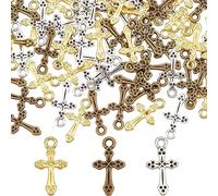 SUNNYCLUE 1 Box 120Pcs Easter Holiday Cross Charms Bulk Gold Cross Charm Silver Tibetan Rosary Holiday Small Center Crosses Dangle Charm for Jewelry Making Charms DIY Necklace Earring Adults Craft