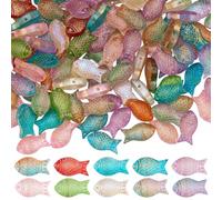 SUNNYCLUE 1 Box 120Pcs Fish Glass Beads Sea Animal Beads Bulk 15.5x8x5mm Small Ocean Fishes Charms with Gold Metal Enlaced Loose Spacers for Jewelry Making Earrings Necklaces Bracelets DIY Crafts