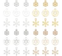 SUNNYCLUE 1 Box 120Pcs Gold Snowflake Charms Bulk Alloy Christmas Charm Silver Winter Holiday Xmas Mini Snow Flake Bead Charms for Jewelry Making Charms DIY Necklace Earrings Accessories Supplies