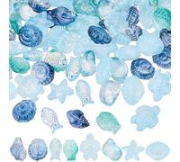 SUNNYCLUE 1 Box 120Pcs Sea Glass Beads Blue Fish Bead Bulk Ocean Summer Hawaii Turtles Shell Seashell Conch Electroplate Glass Sea Animal Spacers for Jewellery Making DIY Craft Necklace Bracelet Adult