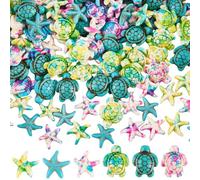 SUNNYCLUE 1 Box 120Pcs Sea Turtle Beads Starfish Bead Bulk Ocean Summer Hawaii Beach Beads Green Blue Synthetic Howlite Turquoise Stone Loose Spacers for Jewellery Making Diy Earring Bracelet Necklace
