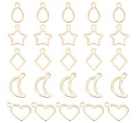 SUNNYCLUE 1 Box 120Pcs Stainless Steel Open Heart Bezel Hollow Frame Charms Gold Moon Star Teardrop Rhombus Resin Bezels Pendants for Resin Casting Jewellery Making Necklace Earrings Pressed Flowers