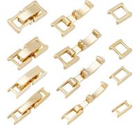 SUNNYCLUE 1 Box 12PCS 15/16/17mm Real 24K Gold Plated Brass Necklace Extension Clasps Fold Over Clasp Bracelets Extenders Clasps Fastener Clasp for Jewellery Making Bracelet Necklaces DIY Crafts