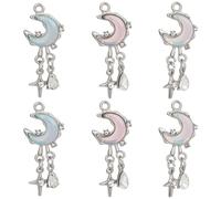 SUNNYCLUE 1 Box 12Pcs 3 Colors Moon Star Charms Celestial Charms Bulk Alloy Glass Rhinestone Crystal Crescent Pendants for Jewellery Making Accessories Necklaces Earrings Bracelets Keychains DIY