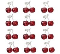 SUNNYCLUE 1 Box 12Pcs 3D Cherry Charm Resin Fruit Charms Bulk Summer Kawaii Fruits Red Berry Cherries Pendants with Silver Metal Alloy Loop for Jewelry Making Earrings Bracelet DIY Craft Findings