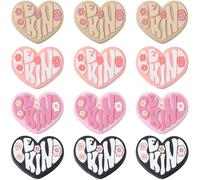 SUNNYCLUE 1 Box 12Pcs 4 Styles Heart Silicone Focal Beads Heart Shape Beads Valentine's Day Printed Flowers Large Pink Red Rubber Romantic Love Hearts Beads for Bracelets Beaded Keychains Gifts Women