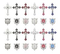 SUNNYCLUE 1 Box 12Pcs 6 Colors 2 Styles Rosary Cross Charms Easter Medal Charms Antique Tibetan Silver Alloy Red Large Crucifix Festival Connector for Jewelry Making Supplies Crafts DIY Necklace Women