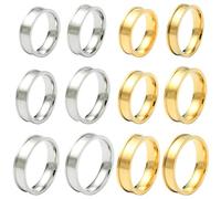 SUNNYCLUE 1 Box 12Pcs 6 Sizes Stainless Steel Ring Blanks Silver Grooved Rings Setting Gold Round Blank Core Double Grooved Finger Band for Engraving Resin Crafts Jewellery Making Diameter 17~22mm