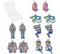 SUNNYCLUE 1 Box 12Pcs 6 Styles Egyptian Charms Colorful Alloy Eye of Horus Pharaoh Cobra Snake Pendants Rainbow Color Etched Metal for Jewelry Making Charms DIY Bracelets Crafts Supplies