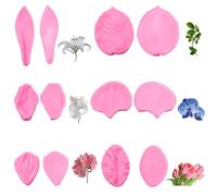 SUNNYCLUE 1 Box 12Pcs 6 Styles Flower Petal moldss Floral Silicone molds Pink Rose Veining Petals Leaf Candy Sugar Cake Chocolate Press Fondant Tool for Decorating Cookie Gumpaste DIY Craft