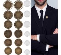 SUNNYCLUE 1 Box 12Pcs Brooch Making Kits Half Round Glass Cabochon Brooch Setting Bezel Brooch Blanks Vintage Antique Bronze Cabochon Pins Bezels Trays for Jewellery Making DIY Craft Gifts Supplies