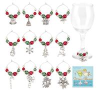 SUNNYCLUE 1 Box 12Pcs Christmas Glass Charms Wine Markers Charms Metal Alloy Winter Holiday Snowman Drink Charms Identifiers Tags Bulk for Stem Glasses Wine Tasting Gathering Gift Party Decor Supplies