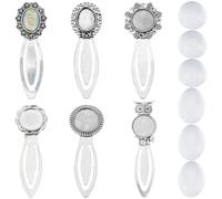 SUNNYCLUE 1 Box 12Pcs DIY 6 Sets Bookmark Bezel Trays Vintage Cabochon Bookmarks Blanks Round Oval Glass Cabochons Antique Silver Book Mark Bezels Bookmark Making Kits for Adults Teacher Appreciation