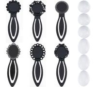 SUNNYCLUE 1 Box 12Pcs DIY 6 Sets Cabochon Bookmark Retro Style Black Metal Bookmarks Blanks Glass Dome Vintage Bookmark Bezel Tray Book Marks Clip Round Oval Clear Cabochons for Bookworm DIY Crafts
