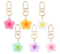 SUNNYCLUE 1 Box 12Pcs Hawaiian Flower Bag Charm Cute Floral Keychains Bulk Purple Pink Resin Plumeria Blossom Summer Spring Hawaii Dangle Charms for Purse Handbags Bag Decor Accessories Party Favor