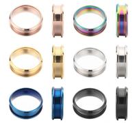 SUNNYCLUE 1 Box 12Pcs Inlay Ring Blanks Stainless Steel Finger Rings Blank Size 9 Blue Black Golden Grooved Ring Core Blanks Laser Inscription Plain Band Rings for Men Women jewellery Making Supplies