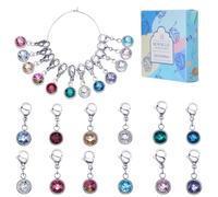 SUNNYCLUE 1 Box 12pcs Knitting Stitch Markers Knitting Crochet Markers Rhinestone Crystal Brirthstone Knitting Charms Crochet Marker for Knitting Weaving Sewing Needleworks DIY Gifts Supplies