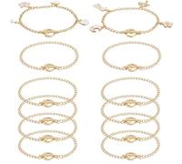 SUNNYCLUE 1 Box 12Pcs Real 18K Gold Plated Toggle Clasp Bracelet Bulk Stainless Steel Bracelet Chains Pack Metal OT Link Round Chains for Jewellery Making Crafts Supplies Diy Findings Women Men Adults