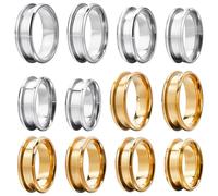 SUNNYCLUE 1 Box 12Pcs Stainless Steel Ring Blanks Blank Core Ring Settings US Size 7/8/9/10/11/12 Grooved Finger Rings Base Round Empty Rings Inlay Blanks for jewellery Making Kits Adult DIY Craft