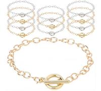 SUNNYCLUE 1 Box 12Pcs Toggle Clasp Link Bracelets Toggle Chain Bracelet Bulk Metal Alloy Gold Silver Round OT Lobster Clasps Bangle Chains for Jewellery Making DIY Findings Crafts Supplies Women Adult