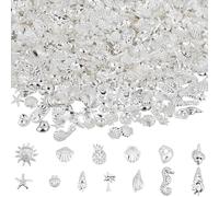 SUNNYCLUE 1 Box 1300Pcs 13 Styles Ocean Nail Charms Shell Nail Gems Silver Brass Metal Summer Conchs Seahorse Starfish Marine Life Manicure Decoration for Scrapbook Bookmarks Phone Case Embellishments