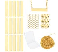 SUNNYCLUE 1 Box 130Pcs Stamping Blank Bar Pendants Rectangle Brass Stamping Tag Metal Name Plate Charms with Jump Rings Lobster Clasps Cable Chains for DIY Bracelet Necklace Earring Supplies, Golden