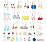 SUNNYCLUE 1 Box 132Pcs DIY 16Pairs Cute Charms Earrings Making Starter Kit Assorted Resin Flower Charm Mushroom Charms Summer Sea Ocean Mermaid Charms for jewellery Making Kits Women Beginner Supplies