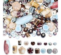 SUNNYCLUE 1 Box 134pcs 15 Styles Porcelain Beads Ceramic Beads Small Assorted Vintage Boho Printed Painted Colorful Smooth Floral Barrel Oval Spacers for Jewellery Making Bracelets Necklace Earrings