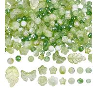 SUNNYCLUE 1 Box 14 Styles 274Pcs Glass Leaf Beads Leaves Beads Kit Cute Assorted Green Crystal Bow Flowers Spring Round Loose Spacers for Jewelry Making DIY Bracelets Necklace Earring Crafts Supplies