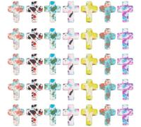 SUNNYCLUE 1 Box 140Pcs 7 Styles Crosses Beads Turquoise Gemstone Beads Small Colorful Synthetic Stone Rosary Crucifix Shape Cross Beads for Bracelets Making Beading Keychain Necklaces Supplies Women