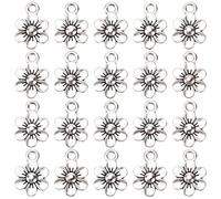 SUNNYCLUE 1 Box 140Pcs Antique Silver Flower Charms Flowers Charms Bulk Tibetan Metal Alloy Floral Vintage Dangle Pendants for Jewellery Making DIY Crafts Supplies Earrings Necklace Bracelet Adults