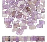 SUNNYCLUE 1 Box 140pcs Square Seed Beads Tila Bead Purple Natural Amethyst Opaque 2 Holes Flat Rectangular Stone Spacer Bead Bulk For Jewellery Making Wedding Birthday Anniversary Bracelets Crafting