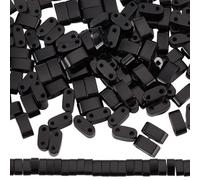SUNNYCLUE 1 Box 140pcs Tila Beads Two Hole Seed Beads Mini Small Opaque Rectangular Black Onyx Gem Stone Flat 2-Hole Japanese Half Cut Spacer Bead For Jewellery Making Bracelet Earring Women DIY Craft