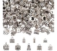 SUNNYCLUE 1 Box 144Pcs 9 Styles Bead Hanger Charms Silver Bail Tube Beads Bulk Assorted Alloy Connect Linking Antique Tibetan Loops Spacers for Jewelry Making Supplies DIY Necklaces Bracelet Crafts