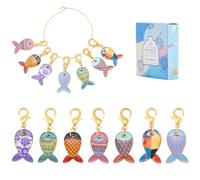 SUNNYCLUE 1 Box 14Pcs 7 Colors Fish Stitch Markers Cute Knitting Markers Bulk Locking Ocean Animal Metal Colorful Lobster Claw Clasp Knit Enamel Crochet Charms for Weaving Diy Craft Crocheting Sewing