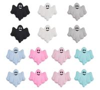 SUNNYCLUE 1 Box 14Pcs 7 Colors Halloween Silicone Beads Cute Ghost Bead Bulk White Black Eco-Friendly Ghosts Rubber Cartoon Flat Beads for Pens Keychains DIY Bracelets Necklaces jewellery Making Craft