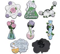 SUNNYCLUE 1 Box 14Pcs 7 Styles Chemistry Pins Bulk Science Brooch Metal Alloy Enamel Cartoon Scientist Chemistry Flower Laboratory Bottle Lapel Pin for Bag Clothes Hat Party School Decoration Supplies
