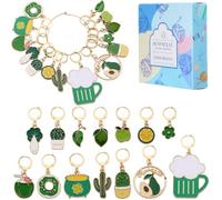 SUNNYCLUE 1 Box 14Pcs Stitch Marker Cute Crochet Markers Bulk Green Cactus Enamel Charms Small Locking Metal Plant Knit Stitch Markers for Crocheting Knitting Sewing Weaving Quilting jewellery Making