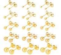 SUNNYCLUE 1 Box 15 Pairs Stud Earring Set for Women Ball Stud Earrings Set | 2-6Mm Hypoallergenic 316 Surgical Stainless Steel Tiny Earring Studs,Gold Round Ball Studs Earrings for Women Men Jewelry
