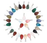 SUNNYCLUE 1 Box 15 Styles 30Pcs Water Drop Stone Pendants Chakra Teardrop Semi-Precious Healing Gemstone Charms Pendant Bulk for Adults DIY Choker Necklace Jewelry Making Crafts