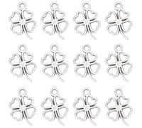 SUNNYCLUE 1 Box 150 Pieces Tibetan Style St. Patrick's Day Pendants Antique Silver Four Leaf Clover Hollow Double Sided 4 Leaves Irish Clover Leaves Lucky Charm
