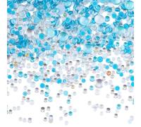 SUNNYCLUE 1 Box 1500pcs 3 Colors Blue Flatback Pearls Glass Flat Back Pearls Imitation Deep Sky Blue White Light Cyan Semi Round Droplet Nail Art Embellishment Pearl for Nail Art Phone Face Decor