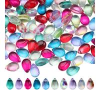 SUNNYCLUE 1 Box 150Pcs 10 Colors Glass Water Drop Beads Teardrop Bead Colorful Transparent Waterdrop Oval Crystal Loose Spacer Bead for Jewellery Making Bead Assortments DIY Crafts Bracelet Necklaces