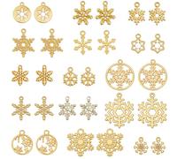 SUNNYCLUE 1 Box 150Pcs 15 Styles Gold Snowflake Charm Metal Christmas Charms Bulk Alloy Assorted Antique Winter Holiday Xmas Hollow Snowflakes Dangle Charm for Jewelry Making Charms Earring DIY Crafts