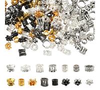SUNNYCLUE 1 Box 150Pcs 15 Styles Large Hole Alloy Beads European Beads Bulk Gold Silver Black Metal Tibetan Antique Rose Flowers Lotus Column Loose Spacers for Jewellery Making Bracelets DIY Crafts