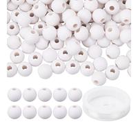 SUNNYCLUE 1 Box 150pcs Golf Ball Beads Acrylic Ball Beads White 11mm Large Big Hole Round Sport Loose Spacers with 10m Crystal String for Jewellery Making Women Bracelets Necklaces Keychains Craft