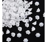 SUNNYCLUE 1 Box 150Pcs White Glass Flower Beads Bell Flower Bead Caps Transparent Spray Painted Lily of The Valley Floral End Caps for DIY Jewellery Making Bracelets Earrings Necklaces Crafts Adults